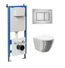 Комплект унитаза с инсталляцией Grossman Classic 97.4455SWS.04.12M цвет Серебро с сиденьем с клавишей смыва цвет Хром