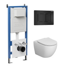 Комплект унитаза с инсталляцией Grossman Classic 97.4411SQ.04.21M цвет Белый с сиденьем с клавишей смыва цвет Черный