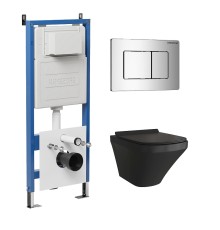 Комплект унитаза с инсталляцией Grossman Classic 97.4440BMS.04.10M цвет Черный матовый с сиденьем с клавишей смыва цвет Хром