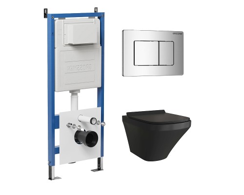 Комплект унитаза с инсталляцией Grossman Classic 97.4440BMS.04.10M цвет Черный матовый с сиденьем с клавишей смыва цвет Хром