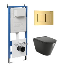 Комплект унитаза с инсталляцией Grossman Classic 97.4440BMS.04.30M цвет Черный матовый с сиденьем с клавишей смыва цвет Золото