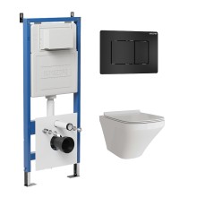 Комплект унитаза с инсталляцией Grossman Classic 97.4440S.04.21M цвет Белый глянцевый с сиденьем с клавишей смыва цвет Черный