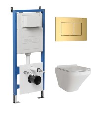 Комплект унитаза с инсталляцией Grossman Classic 97.4440S.04.30M цвет Белый глянцевый с сиденьем с клавишей смыва цвет Золото