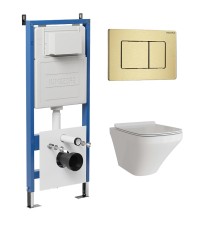 Комплект унитаза с инсталляцией Grossman Classic 97.4440S.04.32M цвет Белый глянцевый с сиденьем с клавишей смыва цвет Золото