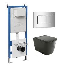 Комплект унитаза с инсталляцией Grossman Classic 97.4441BMS.04.10M цвет Черный матовый с сиденьем с клавишей смыва цвет Хром