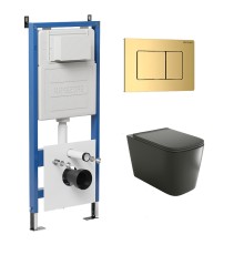 Комплект унитаза с инсталляцией Grossman Classic 97.4441BMS.04.30M цвет Черный матовый с сиденьем с клавишей смыва цвет Золото