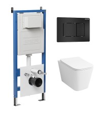 Комплект унитаза с инсталляцией Grossman Classic 97.4441S.04.21M цвет Белый глянцевый с сиденьем с клавишей смыва цвет Черный