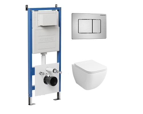 Комплект унитаза с инсталляцией Grossman Classic 97.4447S.04.12M цвет Белый глянцевый с сиденьем с клавишей смыва цвет Хром