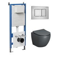 Комплект унитаза с инсталляцией Grossman Classic 97.4455GMS.04.12M цвет Серый матовый с сиденьем с клавишей смыва цвет Хром