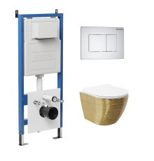 Комплект унитаза с инсталляцией Grossman Classic 97.4455GWS.04.01M цвет Золото с сиденьем с клавишей смыва цвет Белый
