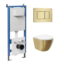 Комплект унитаза с инсталляцией Grossman Classic 97.4455GWS.04.32M цвет Золото с сиденьем с клавишей смыва цвет Золото