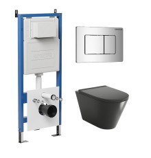 Комплект унитаза с инсталляцией Grossman Classic 97.4477BMSQ.04.10M цвет Черный с сиденьем с клавишей смыва цвет Хром