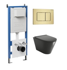 Комплект унитаза с инсталляцией Grossman Classic 97.4477BMSQ.04.32M цвет Черный с сиденьем с клавишей смыва цвет Золото
