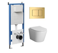 Комплект унитаза с инсталляцией Grossman Classic 97.4478SQ.04.30M цвет Белый с сиденьем с клавишей смыва цвет Золото