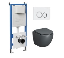 Комплект унитаза с инсталляцией Grossman Galaxy 97.4455GMS.01.000 цвет Серый матовый с сиденьем с клавишей смыва цвет Белый