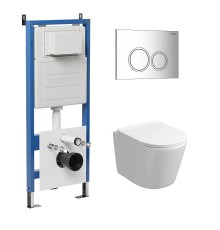 Комплект унитаза с инсталляцией Grossman Galaxy 97.4477SQ.01.100 цвет Белый с сиденьем с клавишей смыва цвет Хром