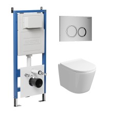 Комплект унитаза с инсталляцией Grossman Galaxy 97.4477SQ.01.110 цвет Белый с сиденьем с клавишей смыва цвет Хром