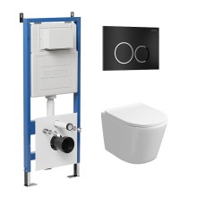 Комплект унитаза с инсталляцией Grossman Galaxy 97.4477SQ.01.210 цвет Белый с сиденьем с клавишей смыва цвет Черный