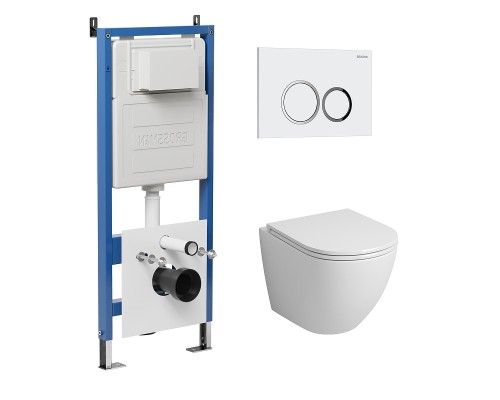 Комплект унитаза с инсталляцией Grossman Galaxy 97.4455SQ.01.000 цвет Белый глянцевый с сиденьем с клавишей смыва цвет Белый