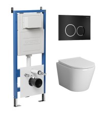 Комплект унитаза с инсталляцией Grossman Galaxy 97.4478BMS.01.210 цвет Черный матовый с сиденьем с клавишей смыва цвет Черный