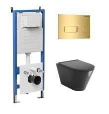 Комплект унитаза с инсталляцией Grossman Pragma 97.4477BMS.03.300 цвет Черный матовый с сиденьем с клавишей смыва цвет Золото