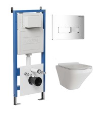 Комплект унитаза с инсталляцией Grossman Pragma 97.4440S.03.100 цвет Белый глянцевый с сиденьем с клавишей смыва цвет Хром