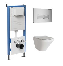 Комплект унитаза с инсталляцией Grossman Pragma 97.4440S.03.110 цвет Белый глянцевый с сиденьем с клавишей смыва цвет Хром