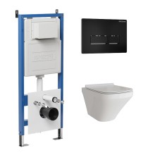 Комплект унитаза с инсталляцией Grossman Pragma 97.4440S.03.210 цвет Белый глянцевый с сиденьем с клавишей смыва цвет Черный