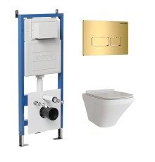 Комплект унитаза с инсталляцией Grossman Pragma 97.4440S.03.300 цвет Белый глянцевый с сиденьем с клавишей смыва цвет Золото
