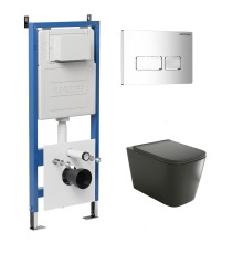 Комплект унитаза с инсталляцией Grossman Pragma 97.4441BMS.03.100 цвет Черный матовый с сиденьем с клавишей смыва цвет Хром