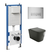 Комплект унитаза с инсталляцией Grossman Pragma 97.4441BMS.03.110 цвет Черный матовый с сиденьем с клавишей смыва цвет Хром