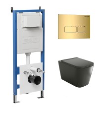 Комплект унитаза с инсталляцией Grossman Pragma 97.4441BMS.03.300 цвет Черный матовый с сиденьем с клавишей смыва цвет Золото