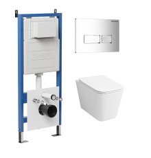 Комплект унитаза с инсталляцией Grossman Pragma 97.4441S.03.100 цвет Белый глянцевый с сиденьем с клавишей смыва цвет Хром