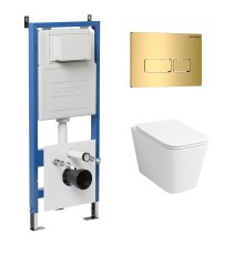 Комплект унитаза с инсталляцией Grossman Pragma 97.4441S.03.300 цвет Белый глянцевый с сиденьем с клавишей смыва цвет Золото