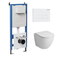 Комплект унитаза с инсталляцией Grossman Pragma 97.4455SQ.03.000 цвет Белый глянцевый с сиденьем с клавишей смыва цвет Белый