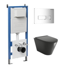 Комплект унитаза с инсталляцией Grossman Pragma 97.4477BMS.03.100 цвет Черный матовый с сиденьем с клавишей смыва цвет Хром