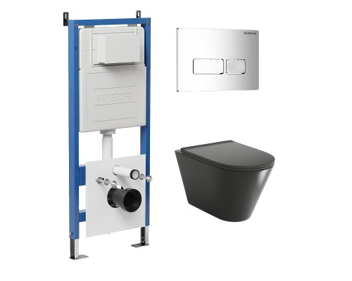 Комплект унитаза с инсталляцией Grossman Pragma 97.4477BMSQ.03.100 цвет Черный с сиденьем с клавишей смыва цвет Хром
