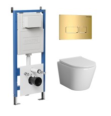Комплект унитаза с инсталляцией Grossman Pragma 97.4478SQ.03.300 цвет Белый с сиденьем с клавишей смыва цвет Золото