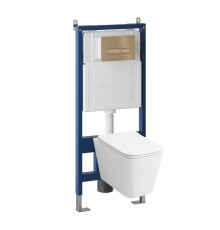 Комплект унитаза с инсталляцией Grossman Pragma 97.4478SQ.03.310 цвет Белый с сиденьем с клавишей смыва цвет Золото