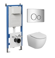 Комплект унитаза с инсталляцией Grossman Style 97.4411SQ.05.10M цвет Белый с сиденьем с клавишей смыва цвет Хром