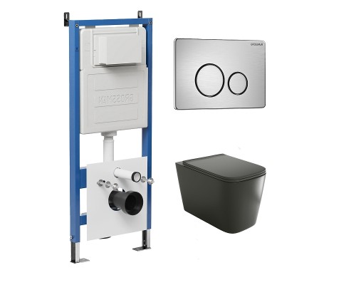 Комплект унитаза с инсталляцией Grossman Style 97.4441BMS.05.12M цвет Черный матовый с сиденьем с клавишей смыва цвет Белый