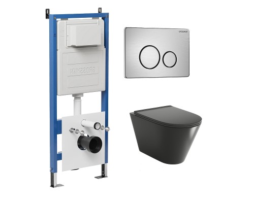 Комплект унитаза с инсталляцией Grossman Style 97.4477BMS.05.12M цвет Черный матовый с сиденьем с клавишей смыва цвет Белый