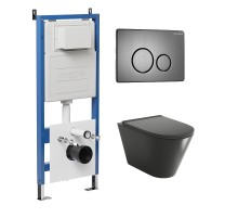 Комплект унитаза с инсталляцией Grossman Style 97.4477BMS.05.42M цвет Черный матовый с сиденьем с клавишей смыва цвет Графит