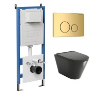 Комплект унитаза с инсталляцией Grossman Style 97.4477BMSQ.05.30M цвет Черный с сиденьем с клавишей смыва цвет Золото