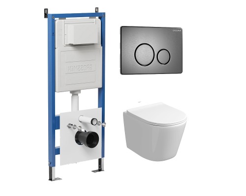 Комплект унитаза с инсталляцией Grossman Style 97.4477S.05.42M цвет Белый глянцевый с сиденьем с клавишей смыва цвет Графит