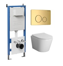 Комплект унитаза с инсталляцией Grossman Style 97.4478BMS.05.30M цвет Черный матовый с сиденьем с клавишей смыва цвет Золото