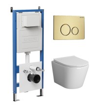 Комплект унитаза с инсталляцией Grossman Style 97.4478S.05.32M цвет Белый с сиденьем с клавишей смыва цвет Золото