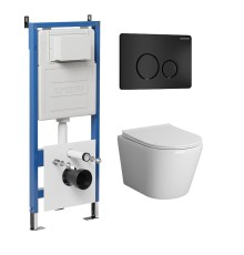 Комплект унитаза с инсталляцией Grossman Style 97.4478SQ.05.21M цвет Белый с сиденьем с клавишей смыва цвет Черный