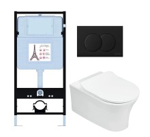 Комплект унитаза с инсталляцией Jacob Delafon Aleo E21731RU-BL с сиденьем Микролифт и Черной матовой клавишей смыва