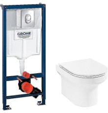 Комплект унитаза Jacob Delafon Elite EDX114RU-00 с инсталляцией Grohe Rapid SL 38721001 с сиденьем Микролифт и клавишей смыва Хром